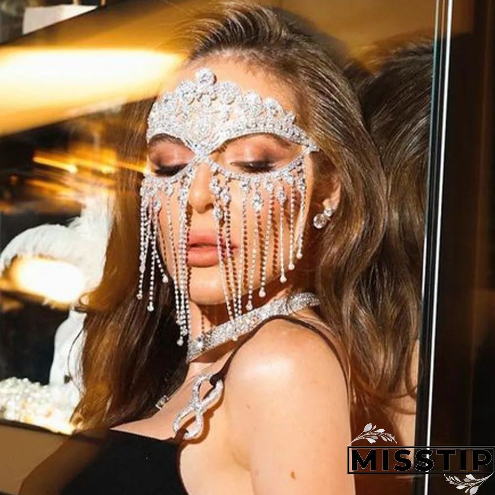 Silver Party Patchwork Rhinestone Tassel Chains Accessories