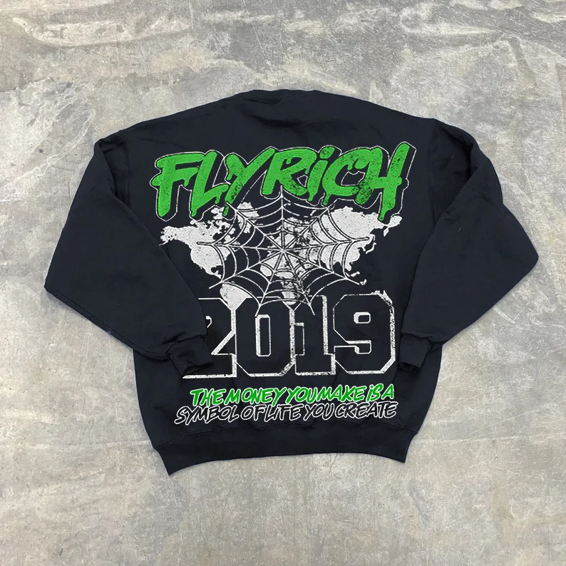 Personalized Fly Get Rich Vintage 2019 Street Hip Hop Crewneck Sweatshirt