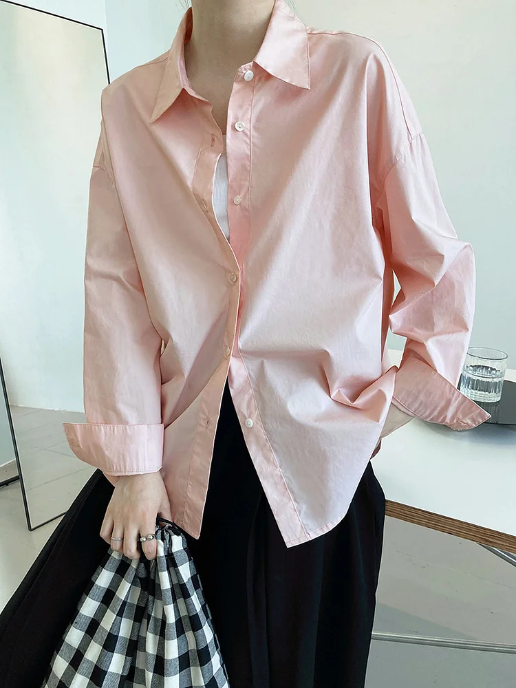 Simple Loose Solid Color Long Sleeve Shirt