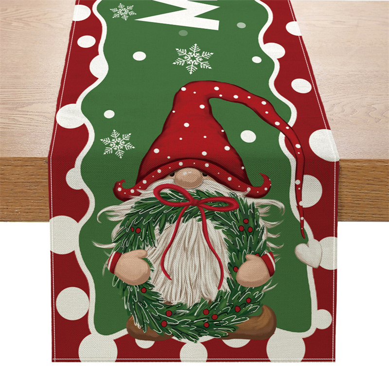 Tegooe Buffalo Plaid Christmas Table Runner with Gnome Print