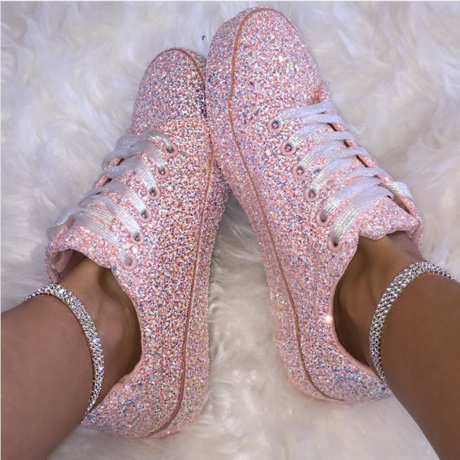 Women's Sequined Flat Lace-up Casual Clarks Shoes - vzzhome