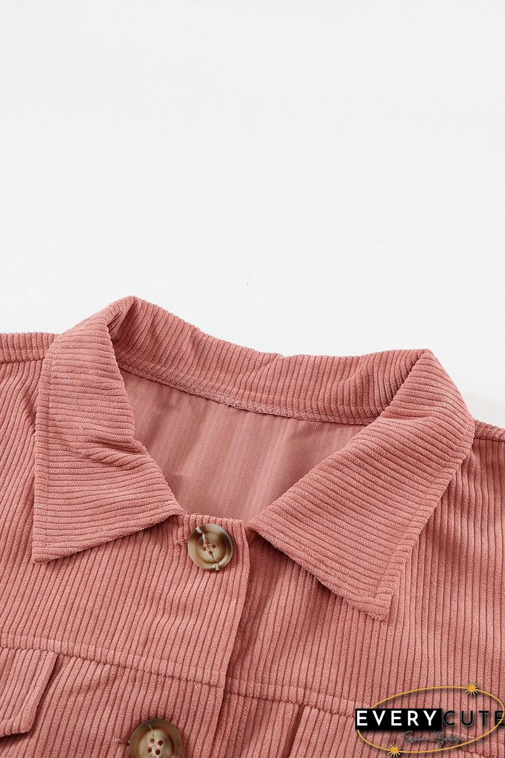 Pink Ribbed Corduroy Long Sleeve Jacket with Pocket
