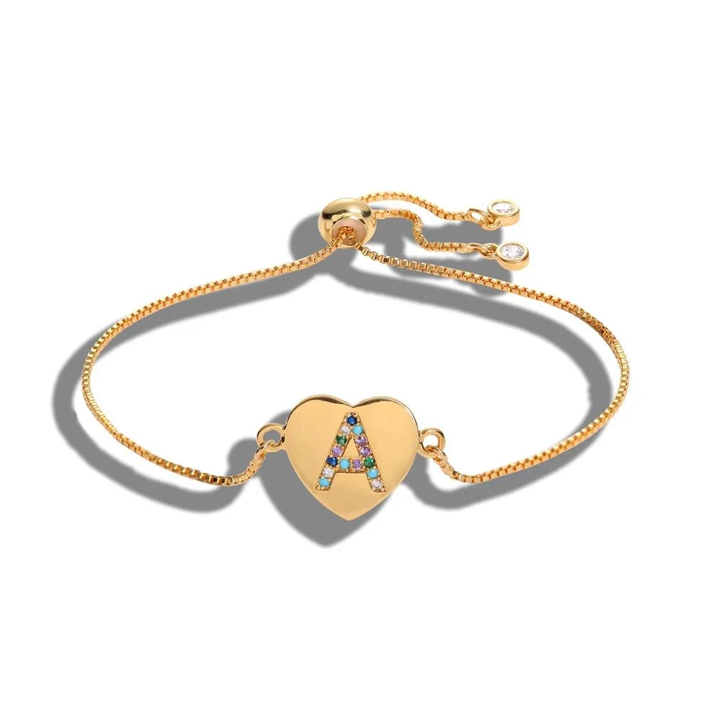 A-Z Initial Heart Charm Personalized Bracelet