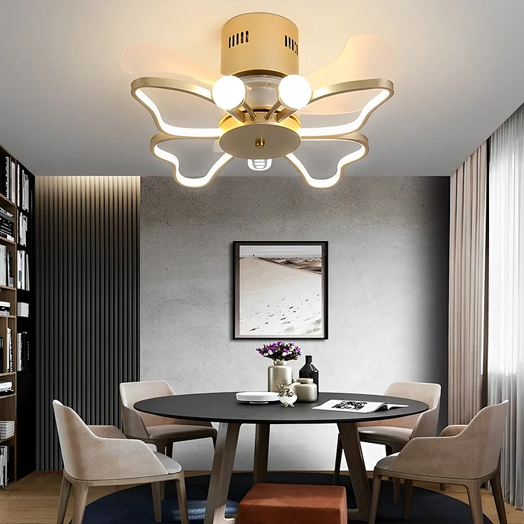 Butterflies Decor Three Step Dimming LED Mute Nordic Ceiling Fan Light - Appledas