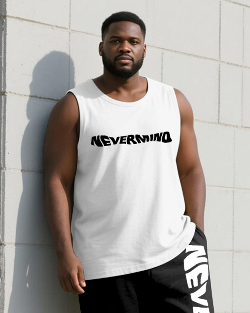 Big & Tall Men's Black And White Letter Nevermind Printed Vest Trousers Suit