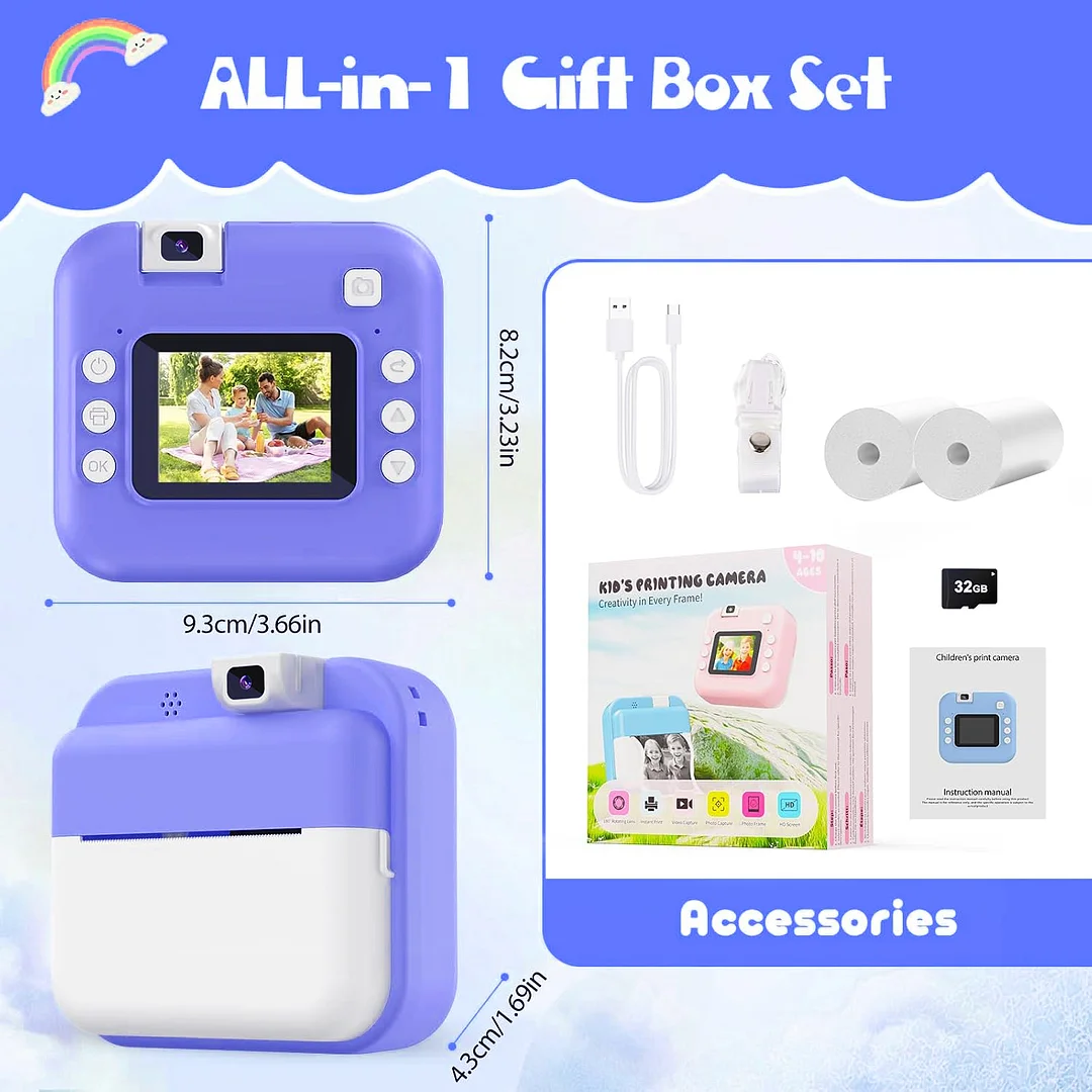 BEBANG Kids Camera Instant, Front Rear Dual Selfie Kids Digital Camera with 1080P Videos, Holiday Birthday Gifts for Kids