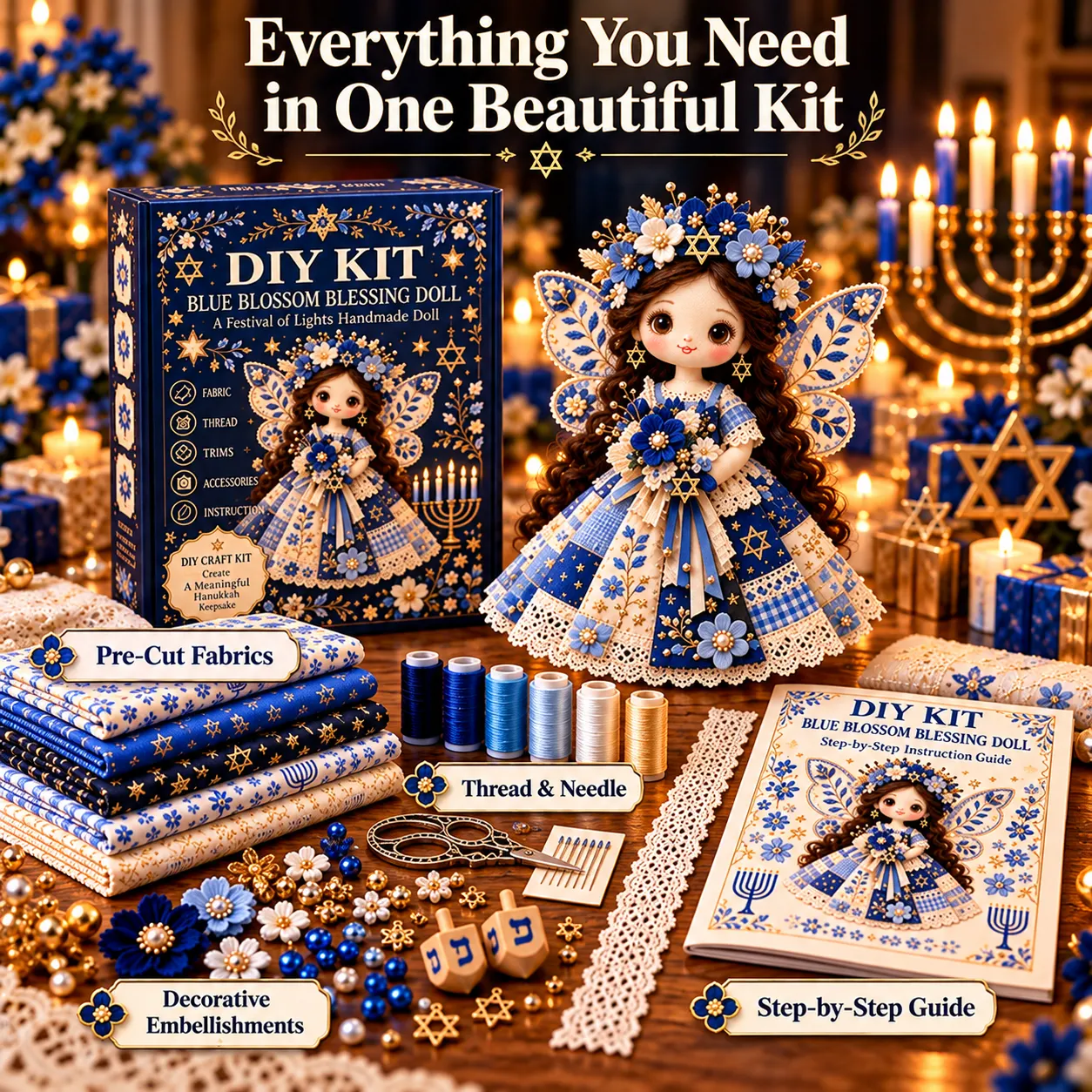 Hanukkah DIY patchwork doll kit design detail
