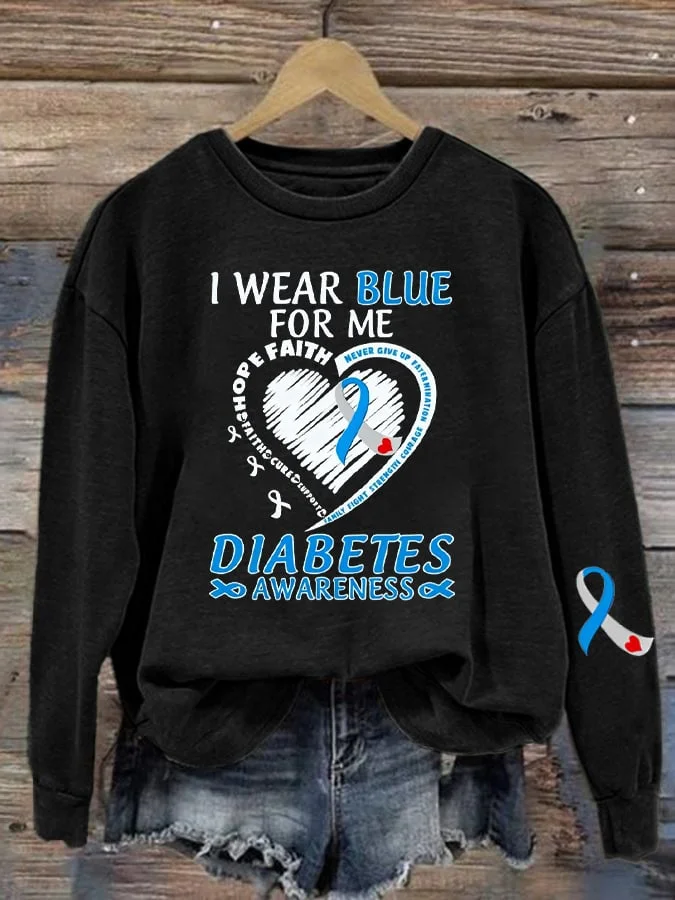 Women's I Wear Blue For Diabetes Awareness Printed Sweatshirt socialshop