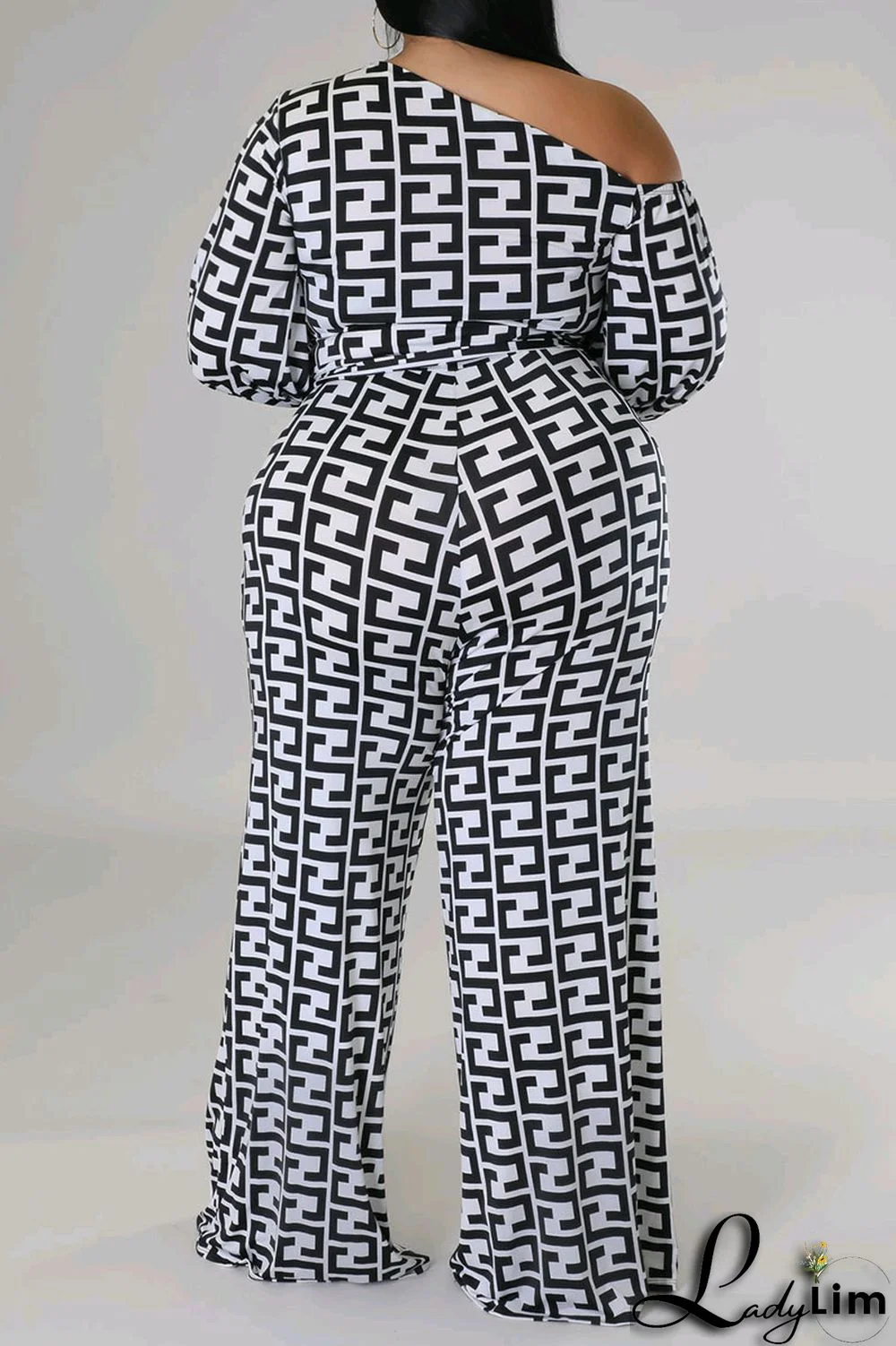 White Fashion Casual Print Patchwork Asymmetrical Collar Plus Size Jumpsuits