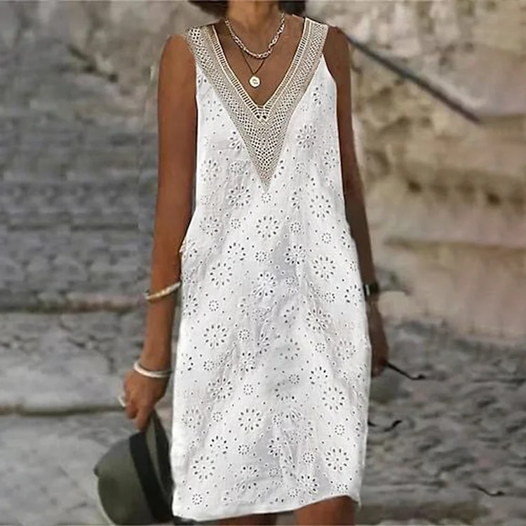 VChics Comfy Jacquard Weave V Neck Midi Dress