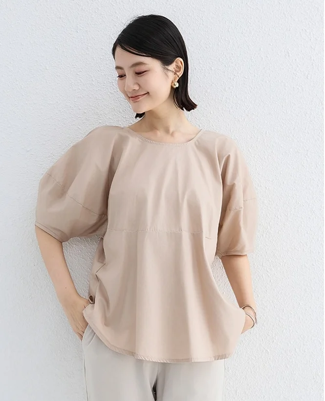 Elegant Solid Color Round Neck Puff Sleeve Shirt