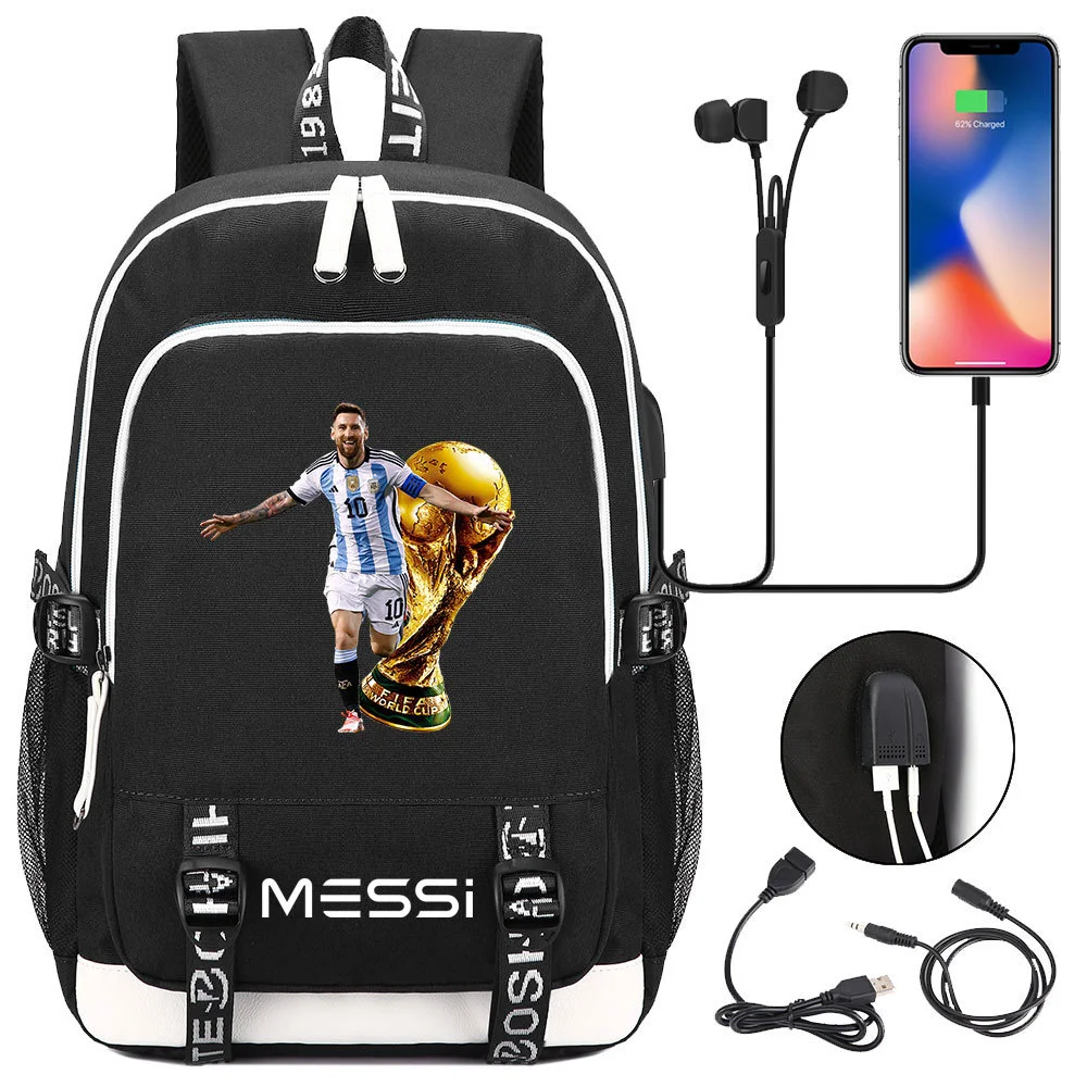 Buzzdaisy Get Your Little Messi Ready for School with our Lionel Messi Theme Backpack – Fits 15-inch Laptop, USB Charging Cable, and Ample Storage Space!
