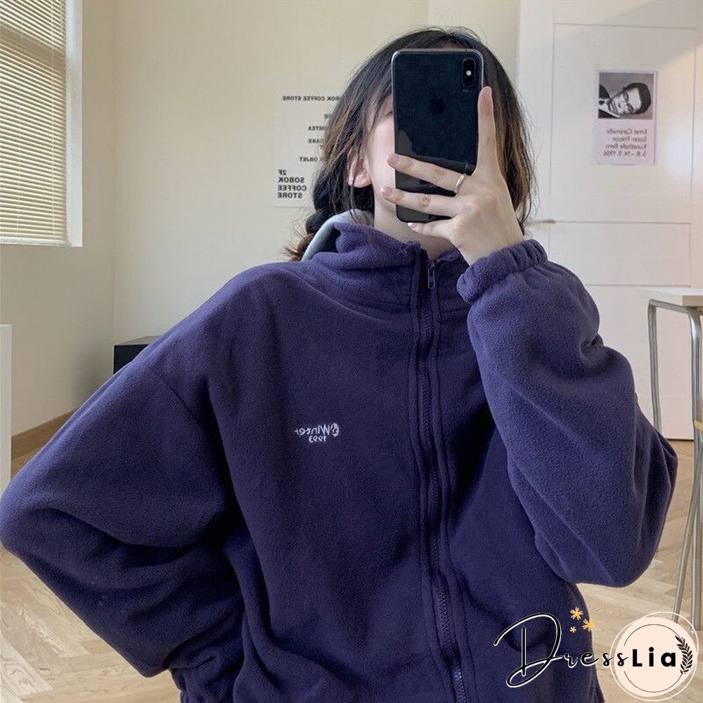 Harajuku Long Sleeve Oversized Hooded Sweatshirts Women Winter Vintage Clothes Woman Warm Thick Jacket Sweetshirt Zip Up Hoodies