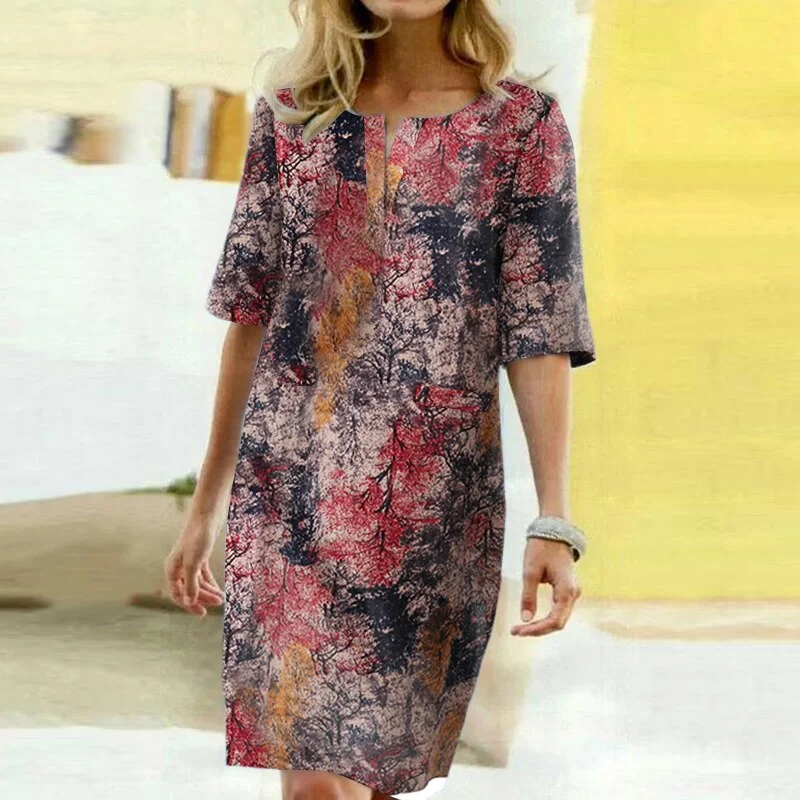 2022 Summer Floral Printed Bohemian Sundress ZANZEA Vintage Cotton Linen Party Short Dress Women Casual Short Sleeve Vestidos 7