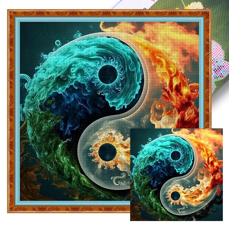 Tai Chi Water And Fire Diagram 11CT Stamped Cross Stitch 45*45CM