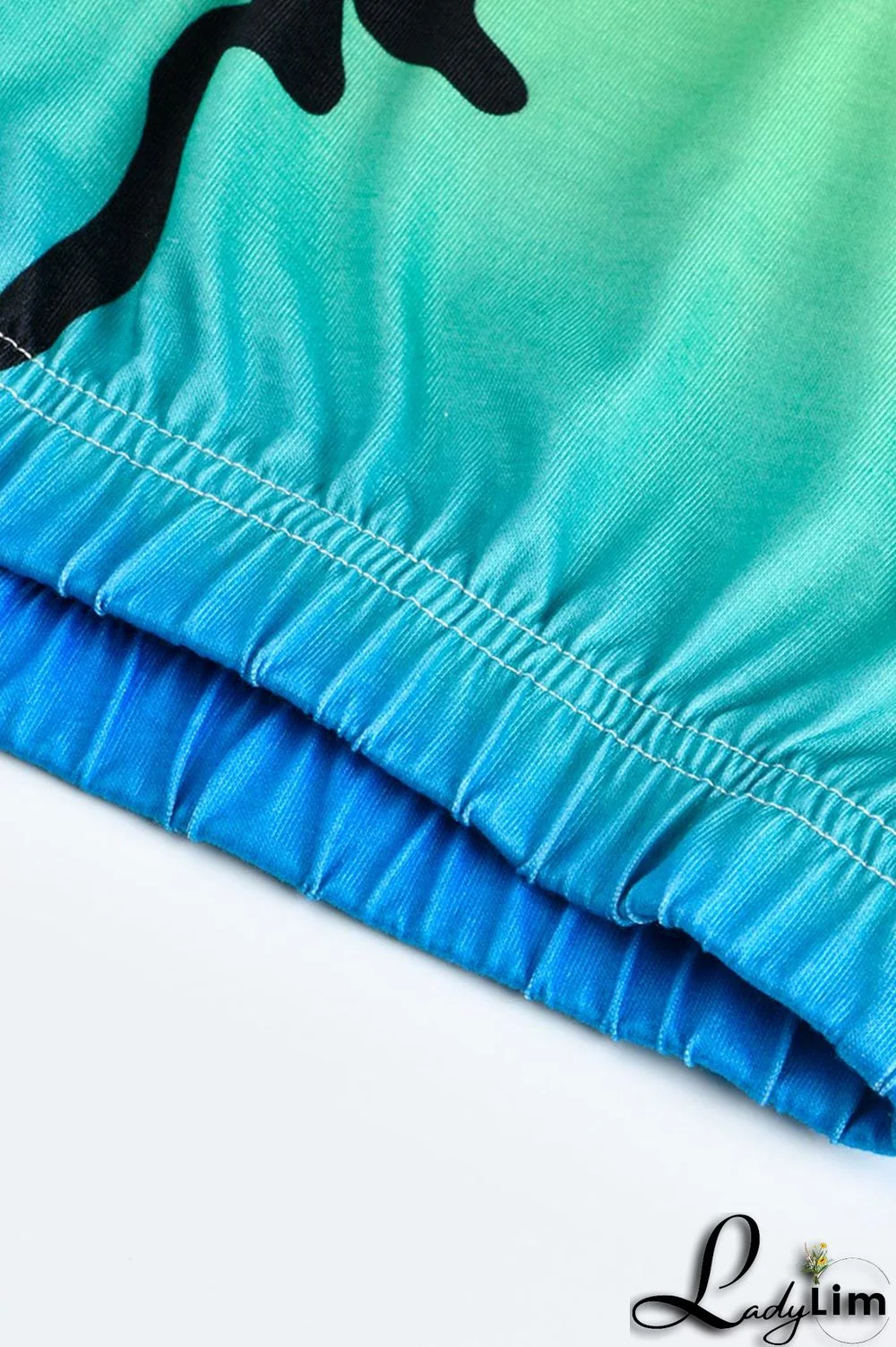 Purplish Blue Fashion Casual Gradual Change Print Basic Oblique Collar Long Sleeve Two Pieces