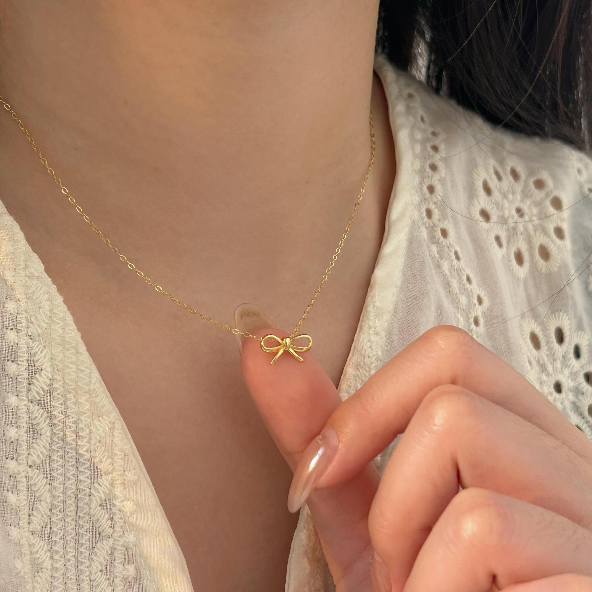 925 Sterling Silver Korean Bowknot Geometric Silver Electroplating Necklaces