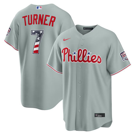 Youth Philadelphia Phillies #7 Trea Turner Nike Gray USA 250 Fourth of July Road Stadium Jersey