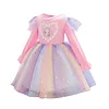 Spring Long Sleeve Unicorn Birthday Kid Girl Rainbow Sequins Princess Dress