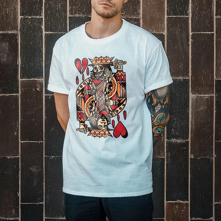 Playing Card Skull Print Casual T-shirt