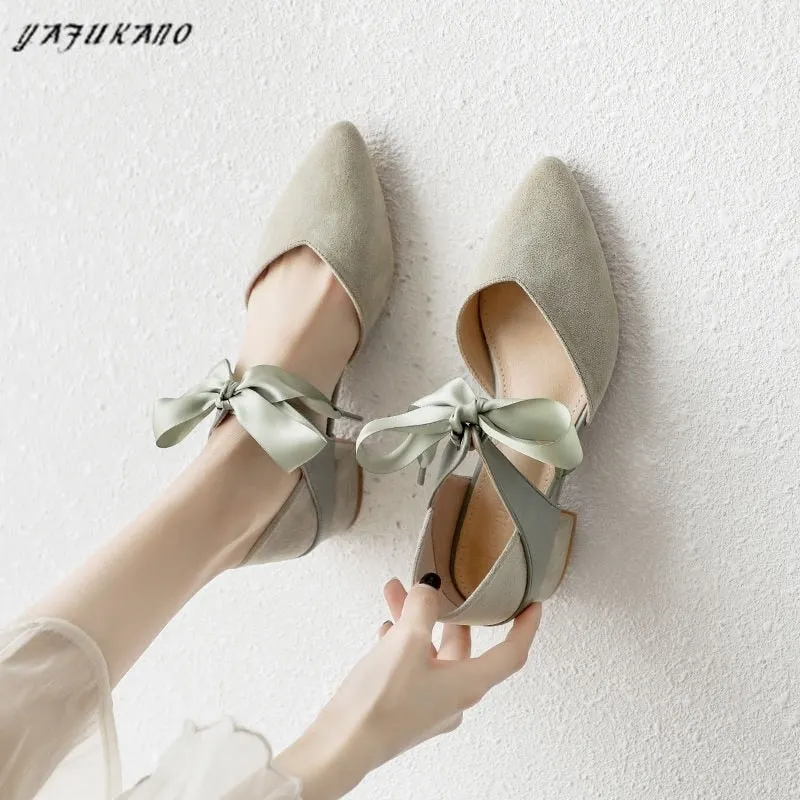 Square High Heels Shoes Woman Pumps PU Leather Butterfly-Knot Heeled Female Ladies Elegant Wedding Women Shoes
