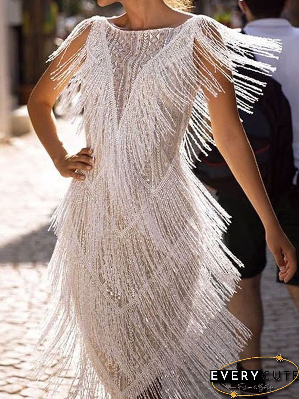 Women'S Dresses Slim Fit Sleeveless Fringe Dress