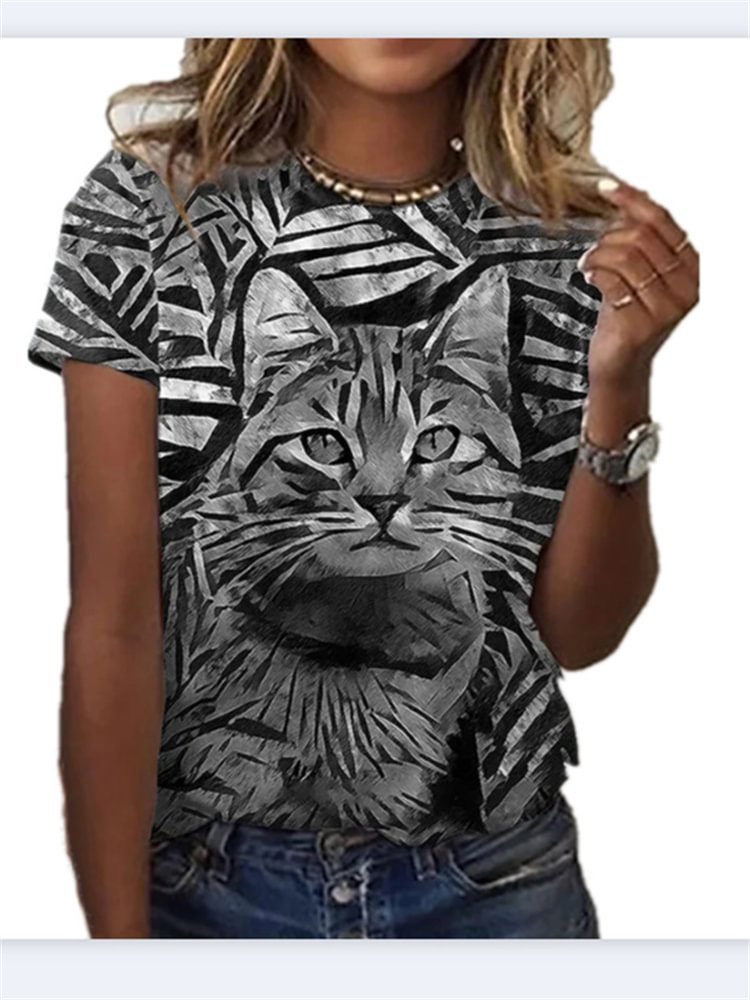 3D Cat Print Short Sleeve T Shirt