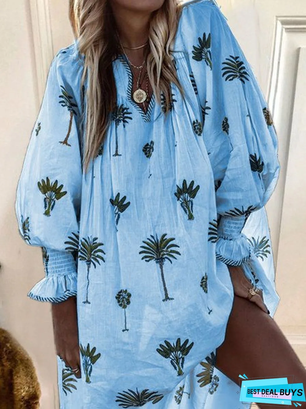 Summer Boho V Neck Beach Boho Floral Casual Mini Dress