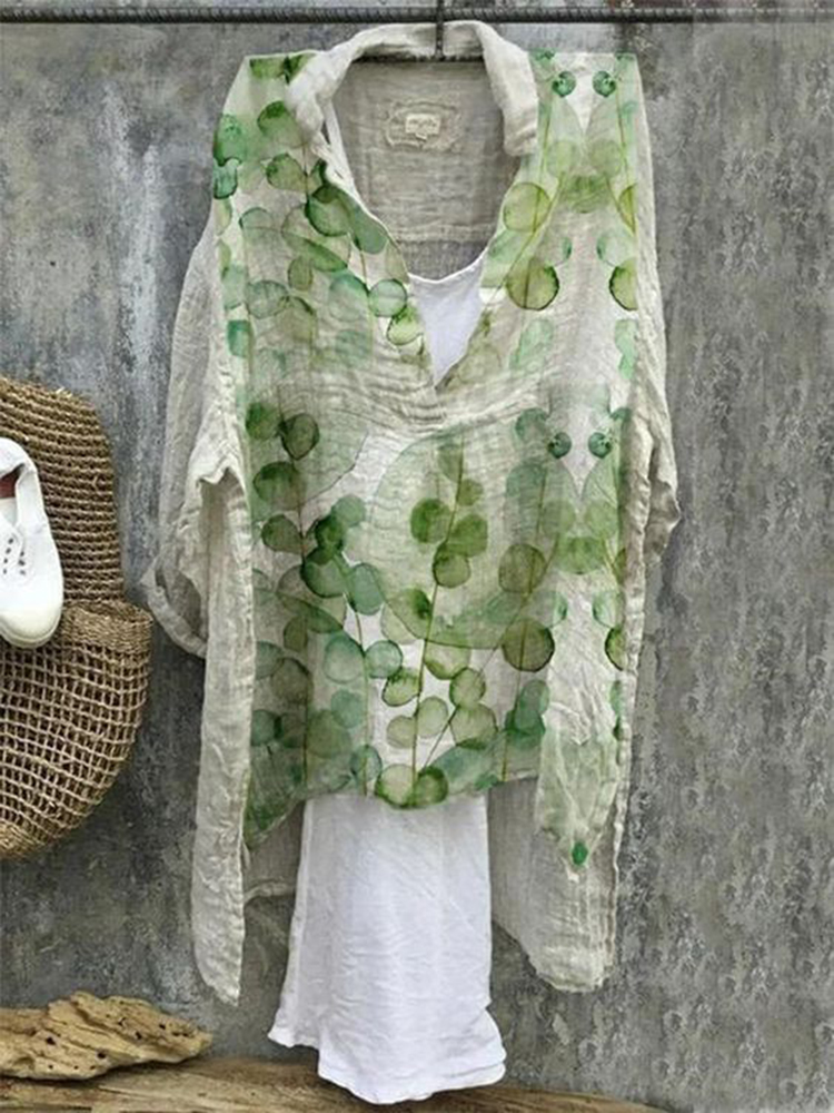 Comstylish Casual Floral Linen Short Front And Long Back Blouse