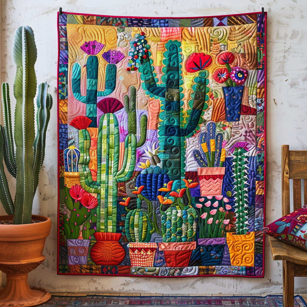 Artistic Cactus Landscape Printed Quilted Blanket NCU0PD025