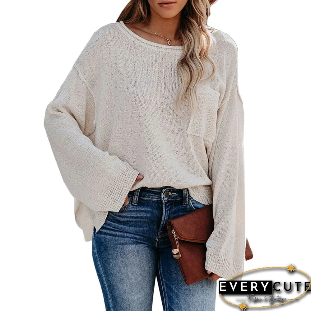 White Side Split Loose Knit Sweater