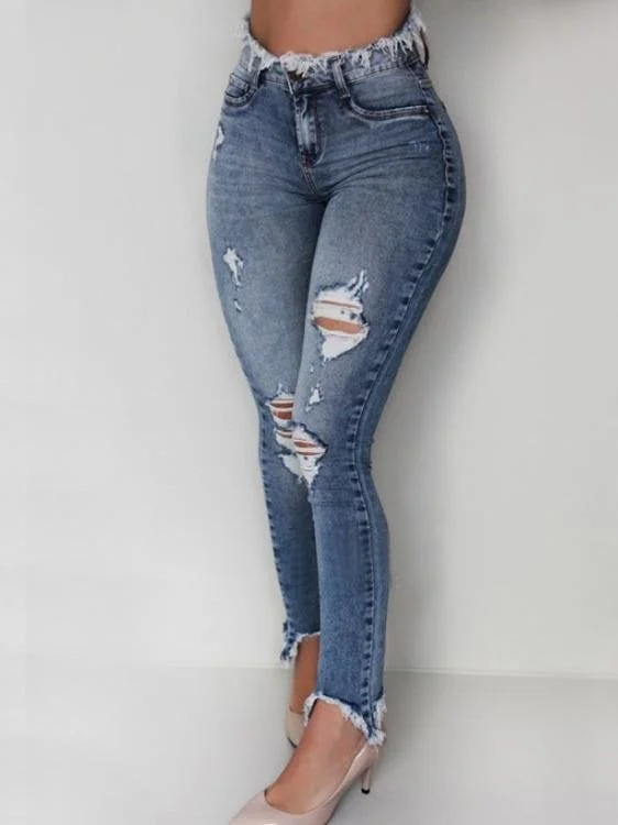 Women's Ripped Tassel Jeans