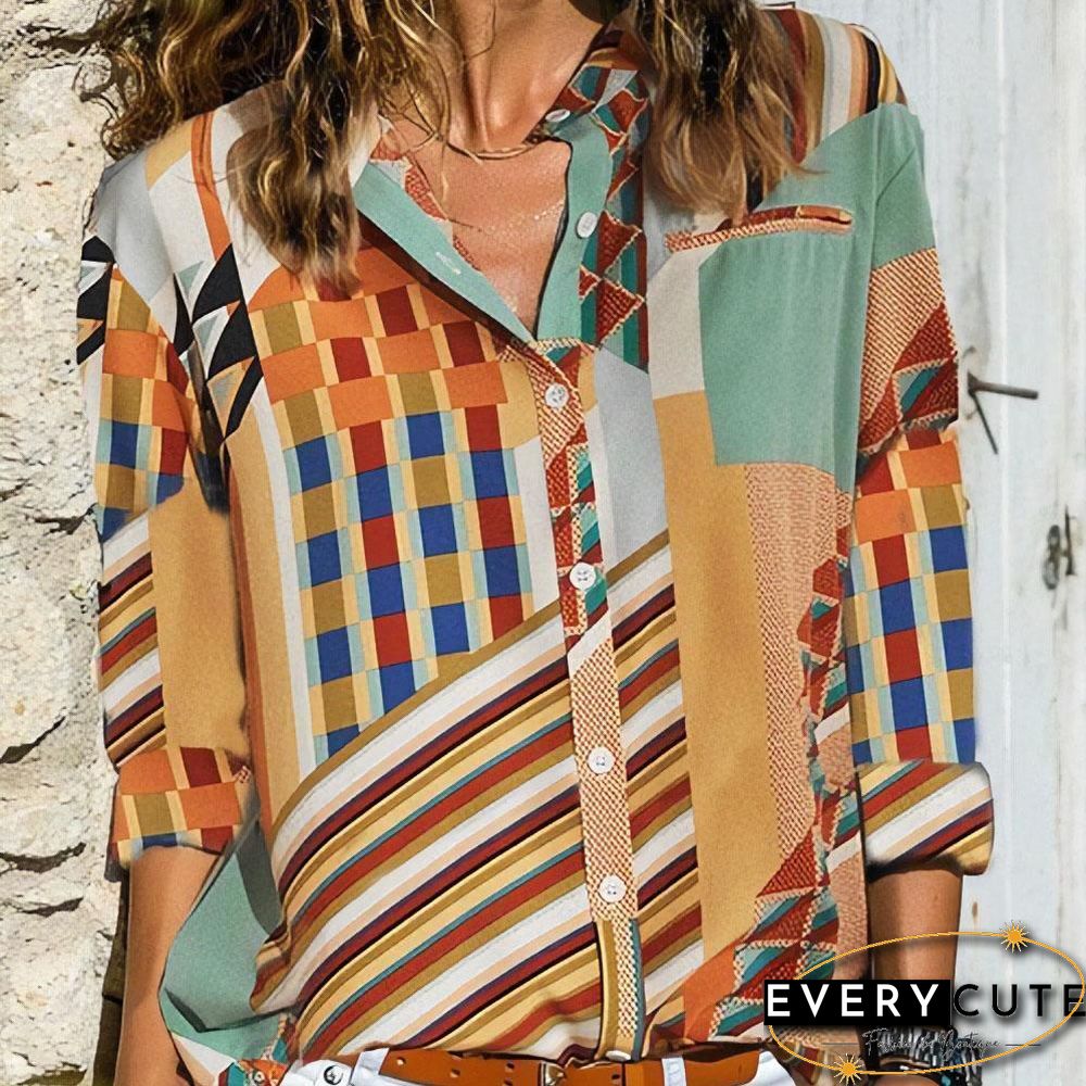 Color Geometric Printed Long Sleeve Shirt