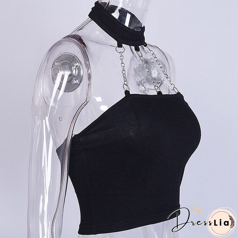 Summer Women Halter Neck Chain Backless Strapless Crop Vest Tube Top