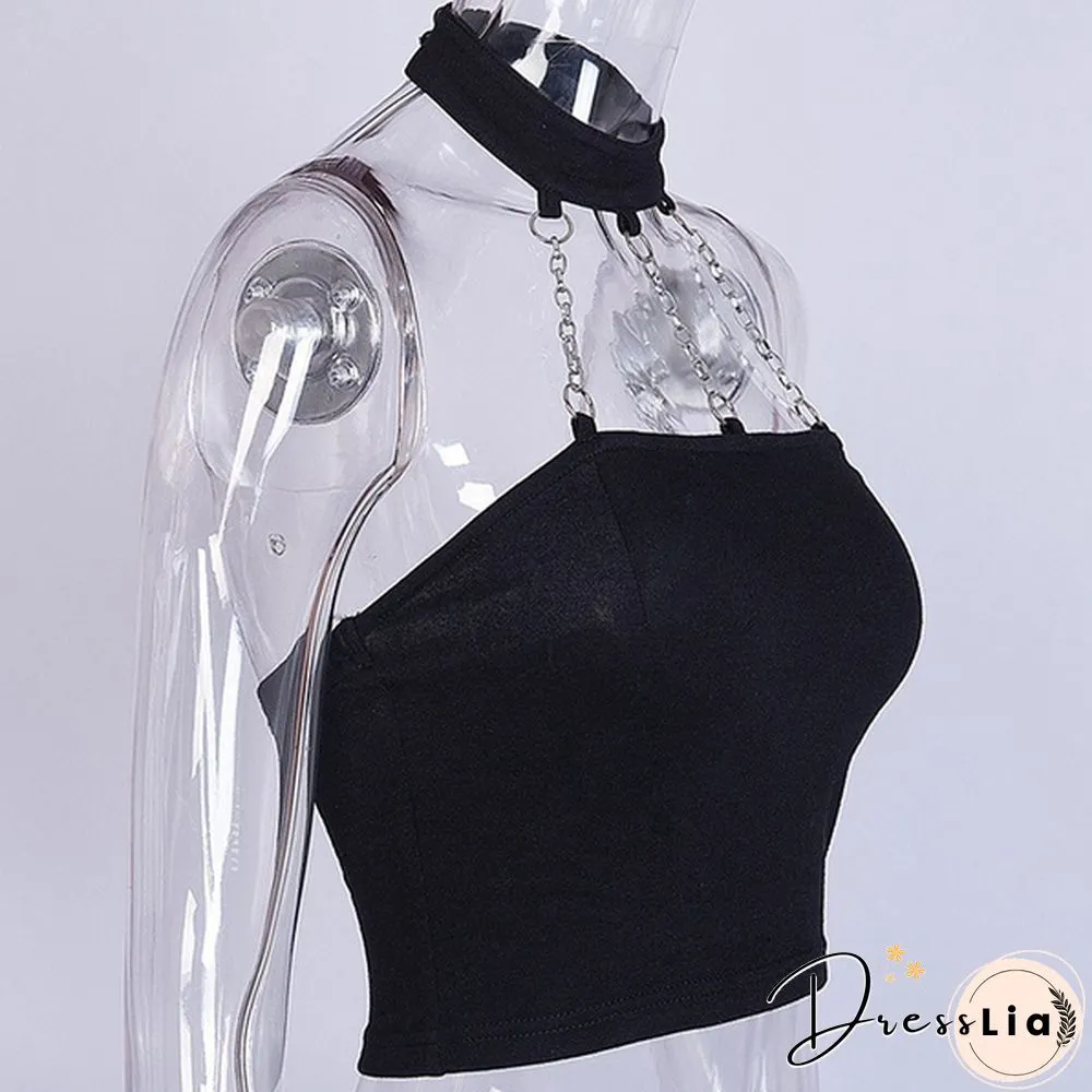 Summer Women Halter Neck Chain Backless Strapless Crop Vest Tube Top