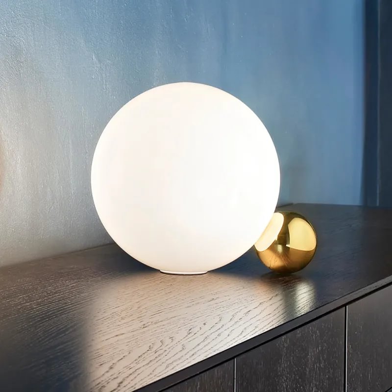 1-Light White Globe Table Lamp with Gold Globe Base