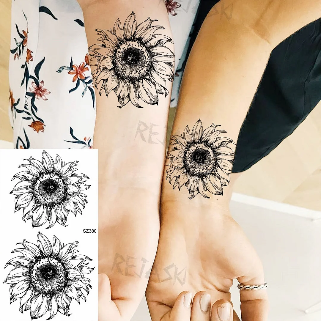 Realistic Sunflower Fashion Wrist Temporary Tattoos For Women Gilr Butterfly Geometry Fake Tattoo Custom Armbands Washable Tatoo