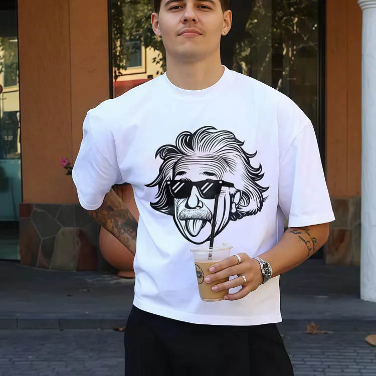 Einstein Caricature With Sunglasses And Tongue Out Printed Men's T-shirt