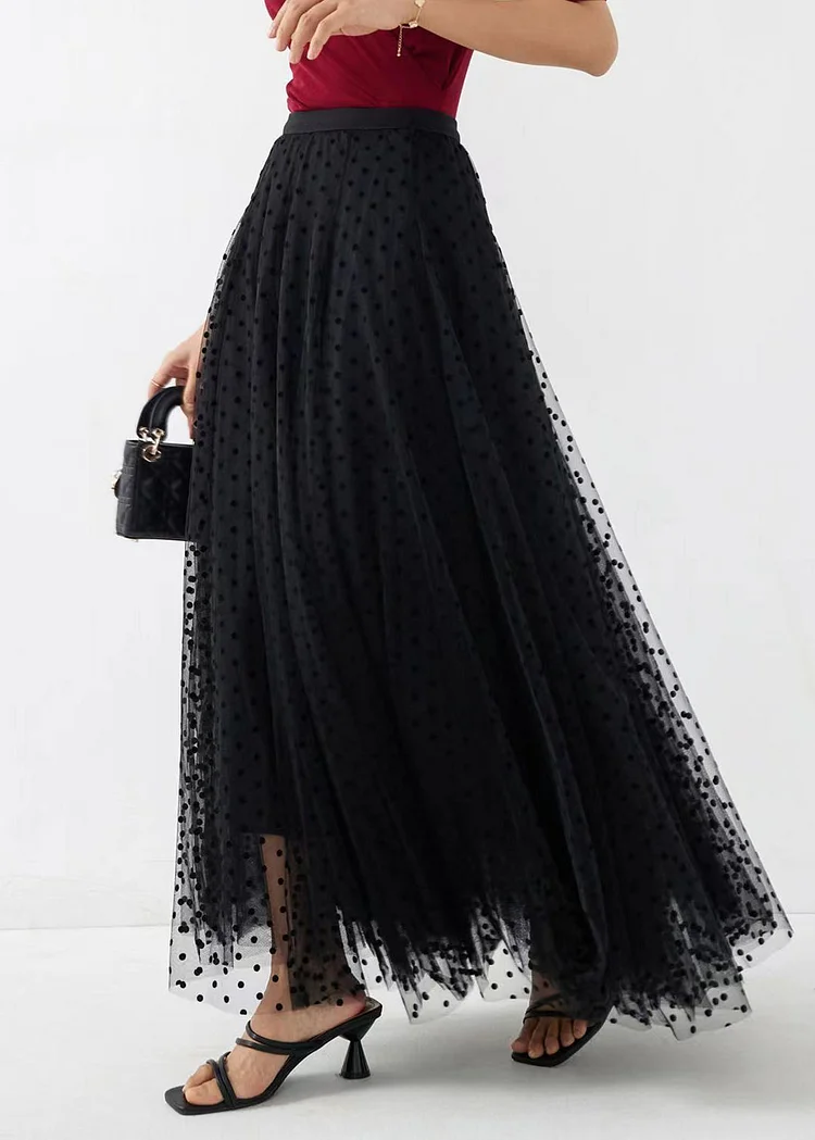 Style Black Wrinkled Exra Large Hem Tulle Skirts Spring