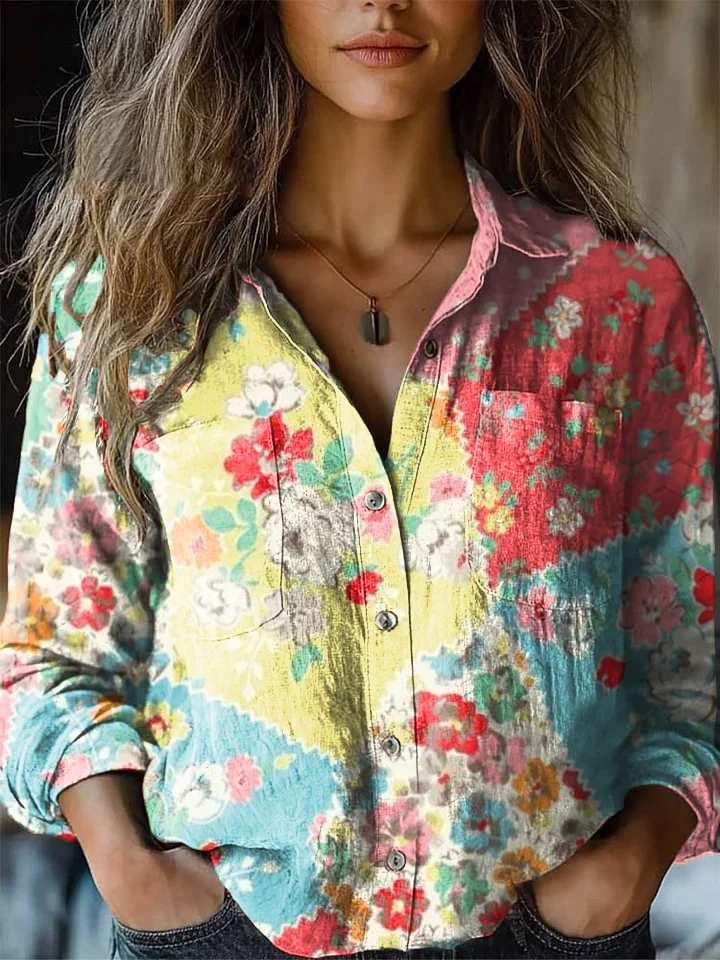 Women's Vintage Bohemian Floral Print Casual Western Shirt