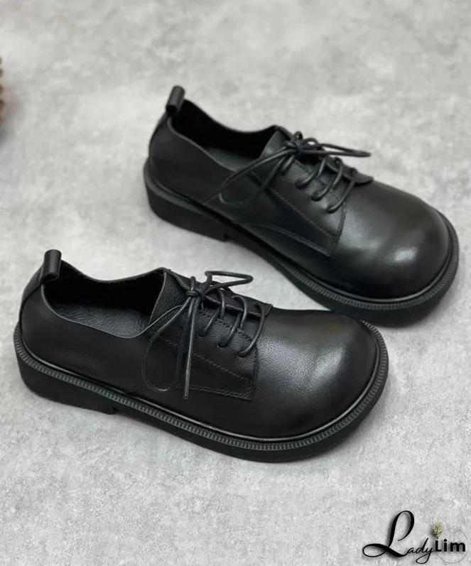 Cowhide Leather Flat Shoes Lace Up Flat Feet Shoes