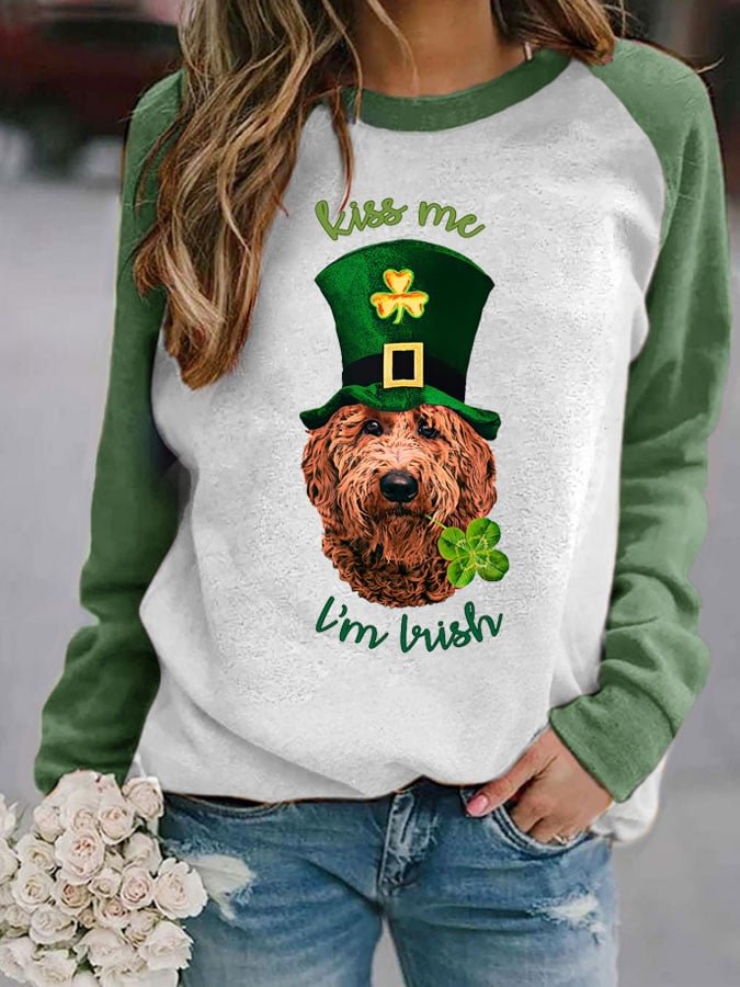 Women's St. Patricks Day Shamrock Cute Dog Sweatshirt
