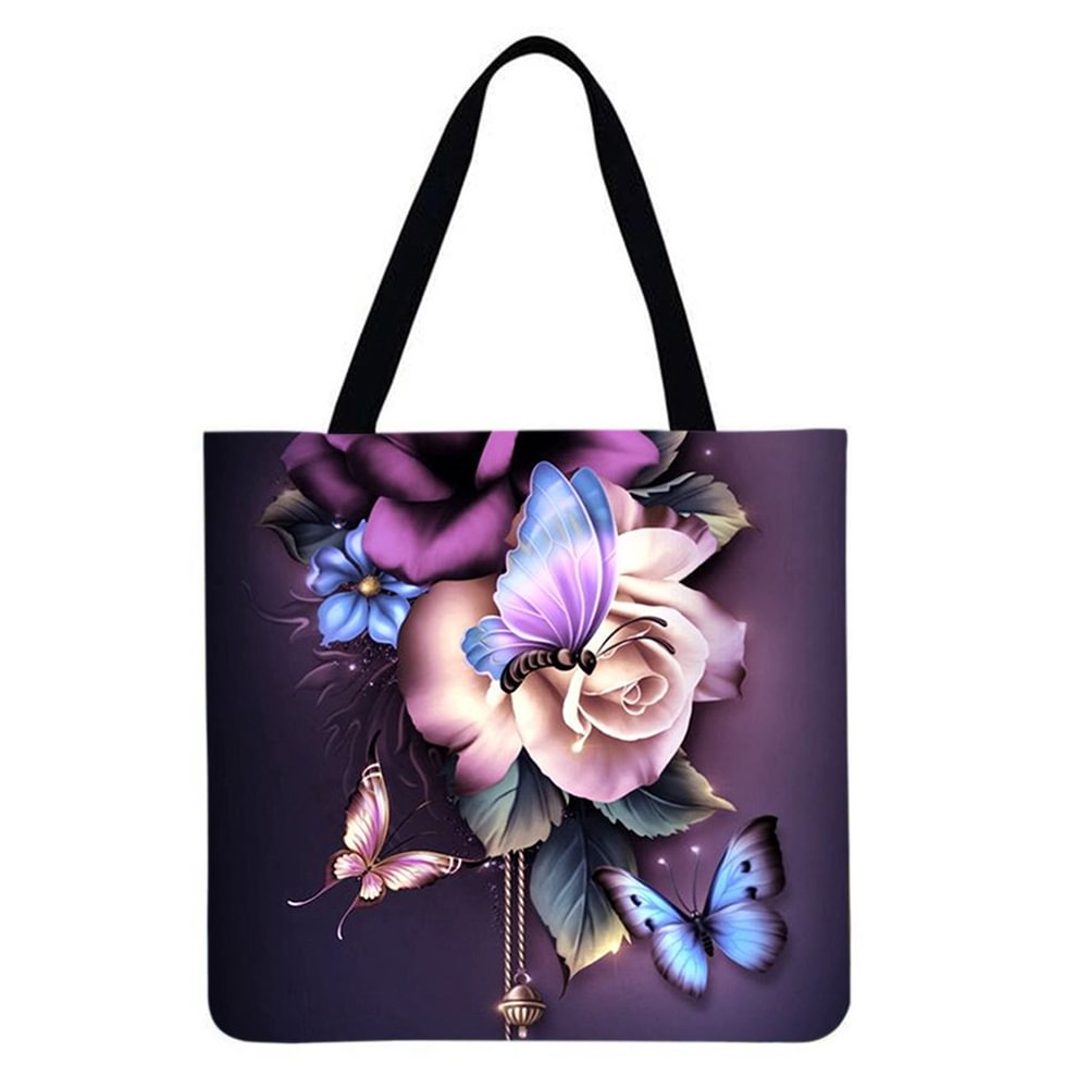 Linen Tote Bag-Flower butterfly