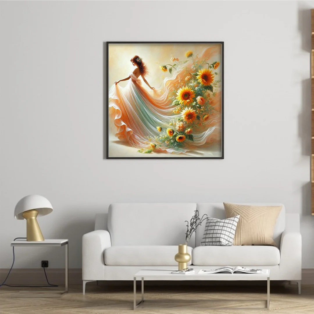 Orange Flower Girl Full 11CT DIY Stamped Cross Stitch Kits 45x45cm Home Decor