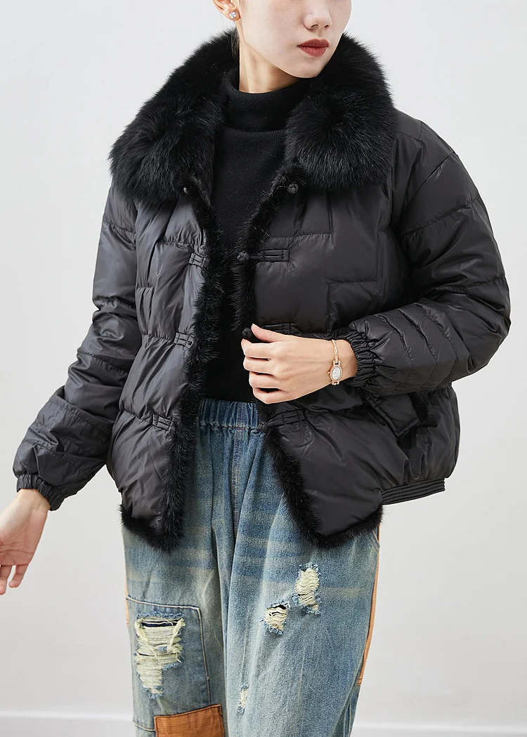 Modern Black Fox Collar Patchwork Mink Hair Duck Down Puffers Jackets Winter