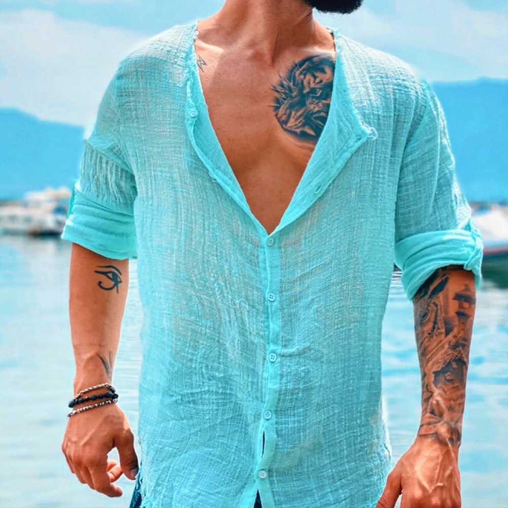 Men's Holiday Cotton Linen Long Sleeve Shirt