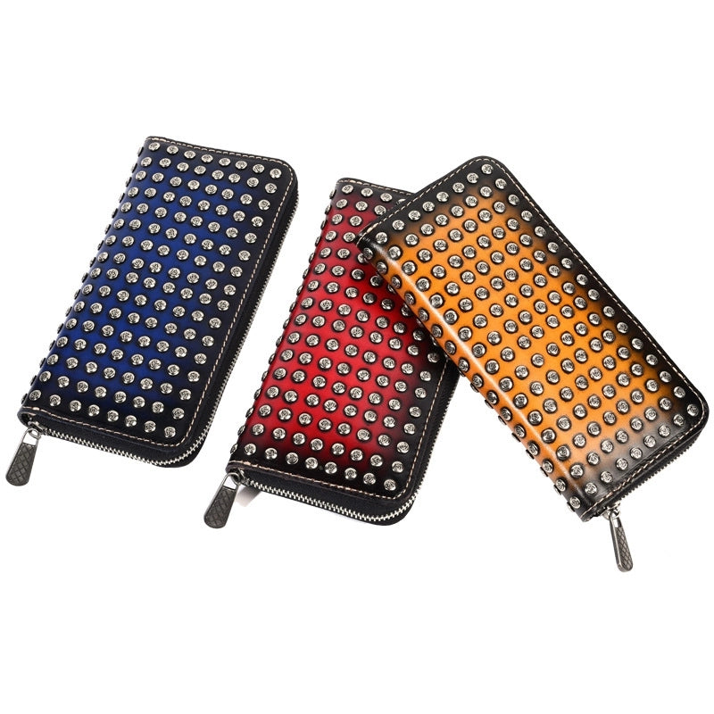 New Original Design Head Layer Cowhide Wallet Personalized Long Zipper Bag Friends Rock Motor Car Bag