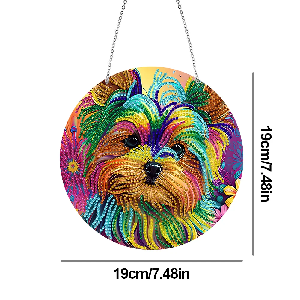 DIY Dog Crystal Diamond Pendant Single-sided 5D Round for Home Garden