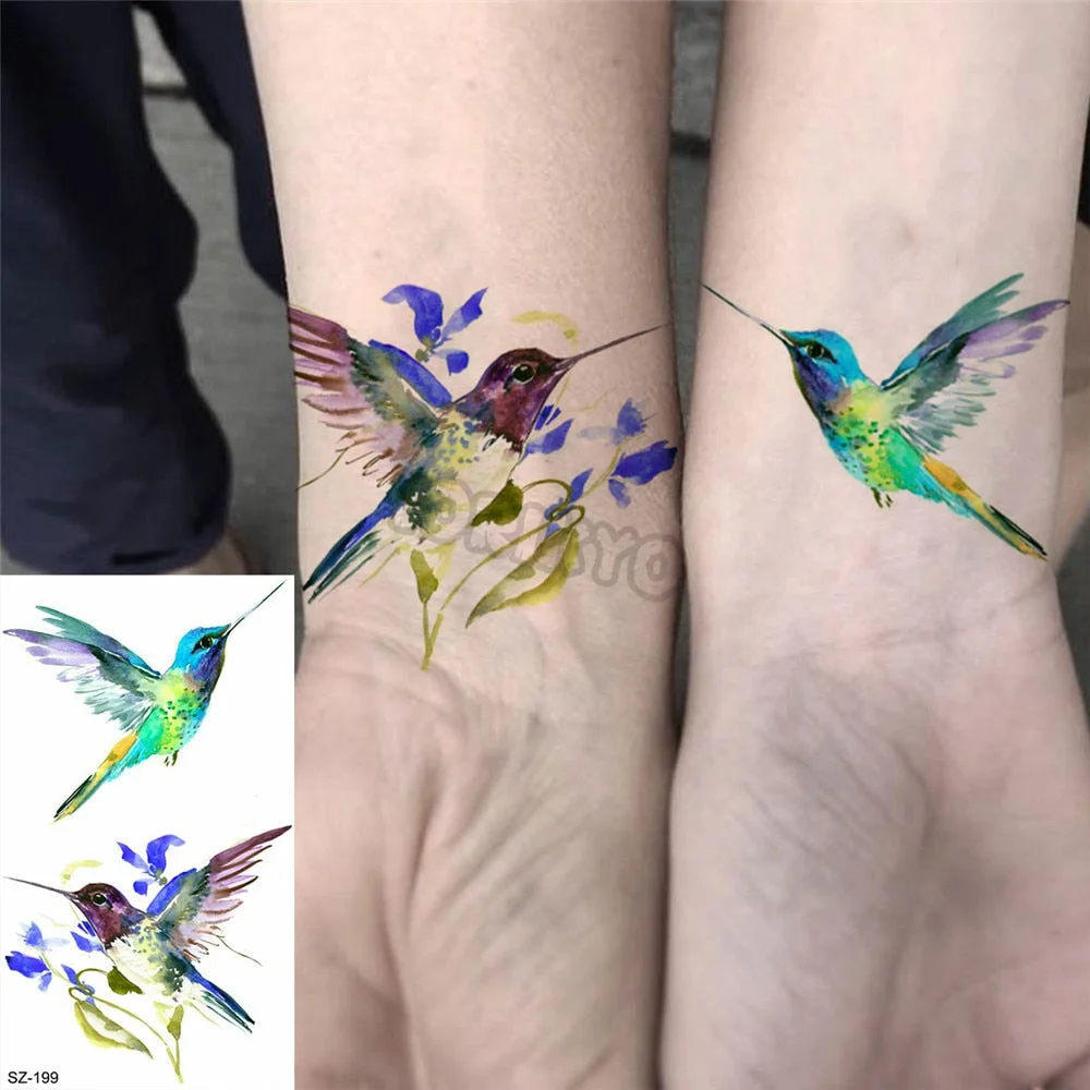Colorful Dinosaur Temporary Tattoos For Kids Girls Rose Flower Lavender Hummingbird Fake Tattoo Sticker Forearm Neck Tatoos Show