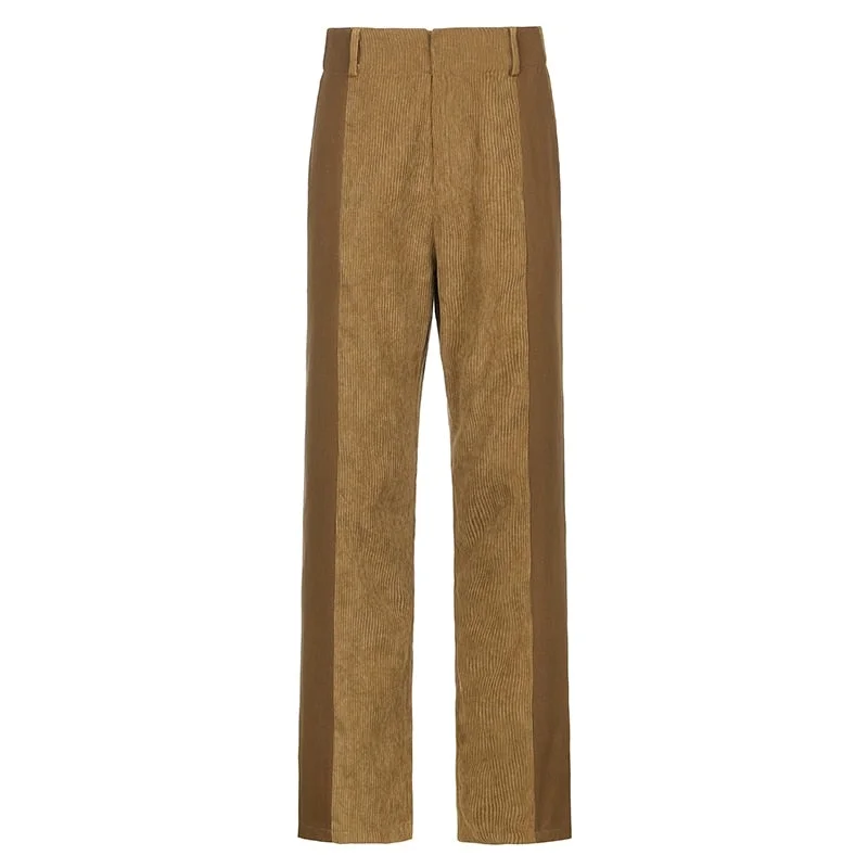 HEYounGIRL Elastic High Waist Corduroy Pants Capri Casual Loose Patchwork Long Trousers Ladies Autumn Fashion Vintage Sweatpants